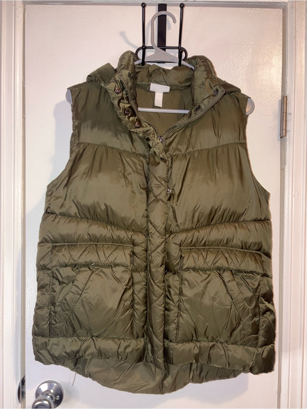 Zella Olive Green Quilted Hooded Puffer Vest - Women